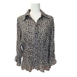 Sere Nade NY 3/4 Sleeve Button Down Sheer Blouse Black - Tan Size Large